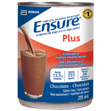 Ensure Plus, substitut de repas, nutrition équilibrée complète, chocolat, canette de 24/235 ml (paquet de 24)