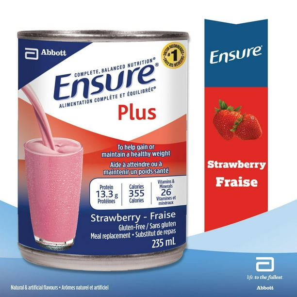 Ensure Plus, Meal Replacement, Complete Balanced Nutrition, Strawberry , 24/235ML Can (24-Pack)