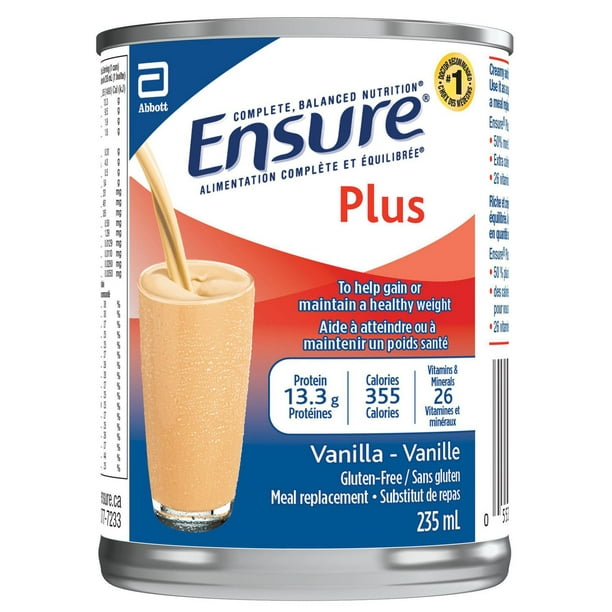 Ensure Plus, substitut de repas, nutrition équilibrée complète, vanille, canette de 24/235 ml (paquet de 24)