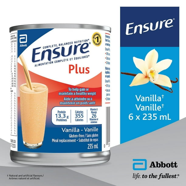 Ensure Plus, substitut de repas, nutrition équilibrée complète, vanille, canette de 24/235 ml (paquet de 24)