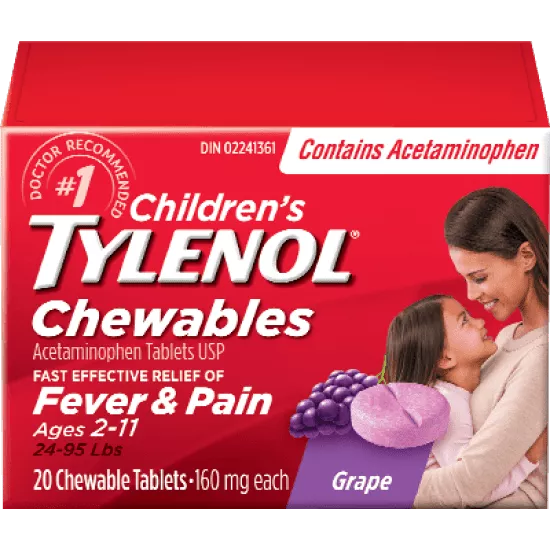 CHILDREN'S CHEWABLE TYLENOL FEVER AND PAIN AGES 2-11 - GRAPE 20 TABLETS